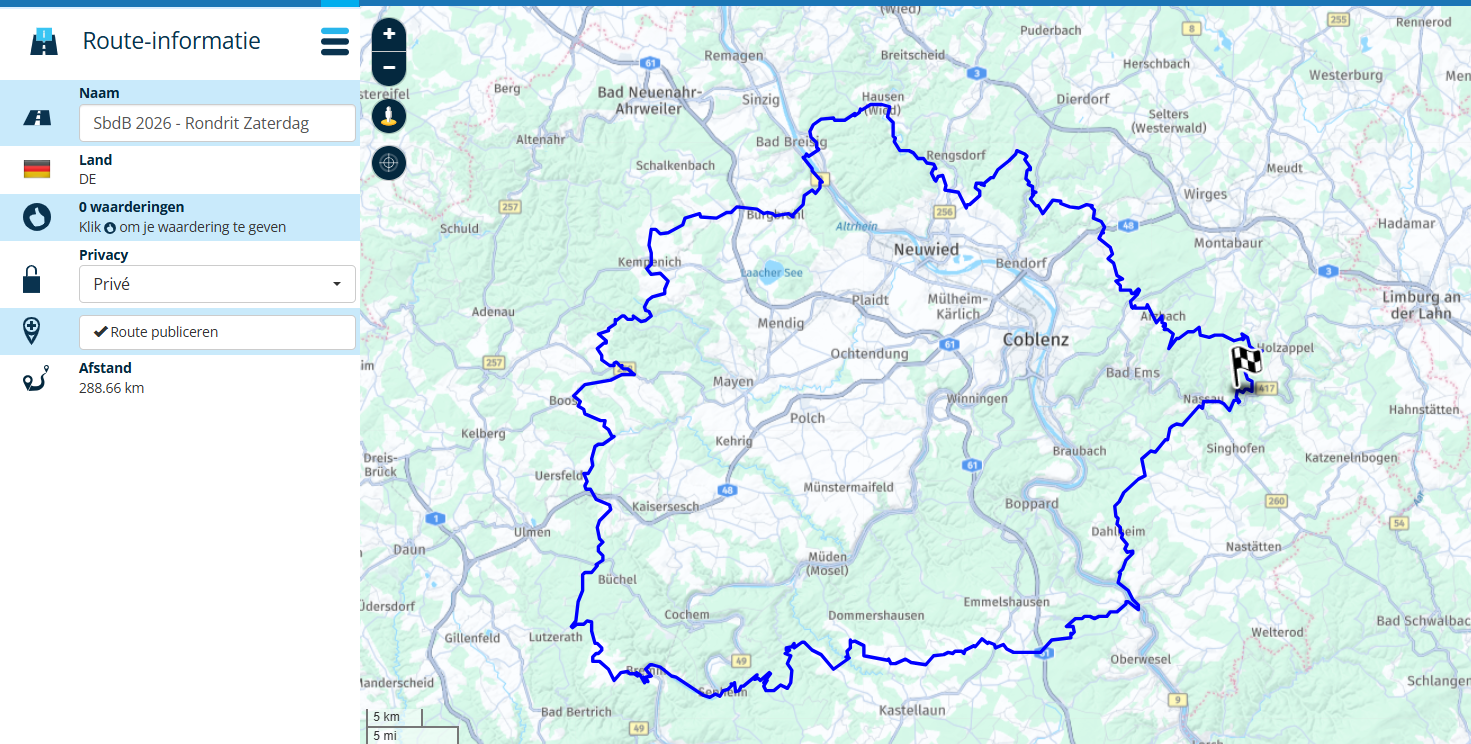 Kaart route Zaterdag